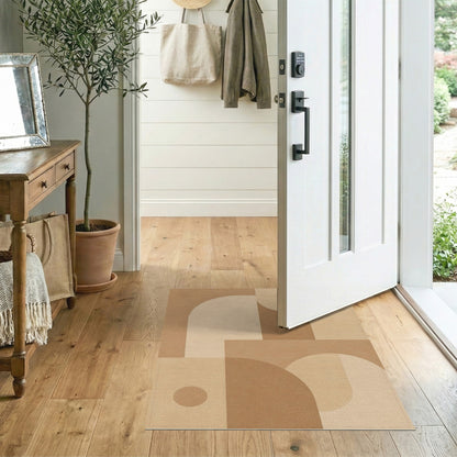 Abstract Geometric Brown Tan Brown and Tan Area Rug