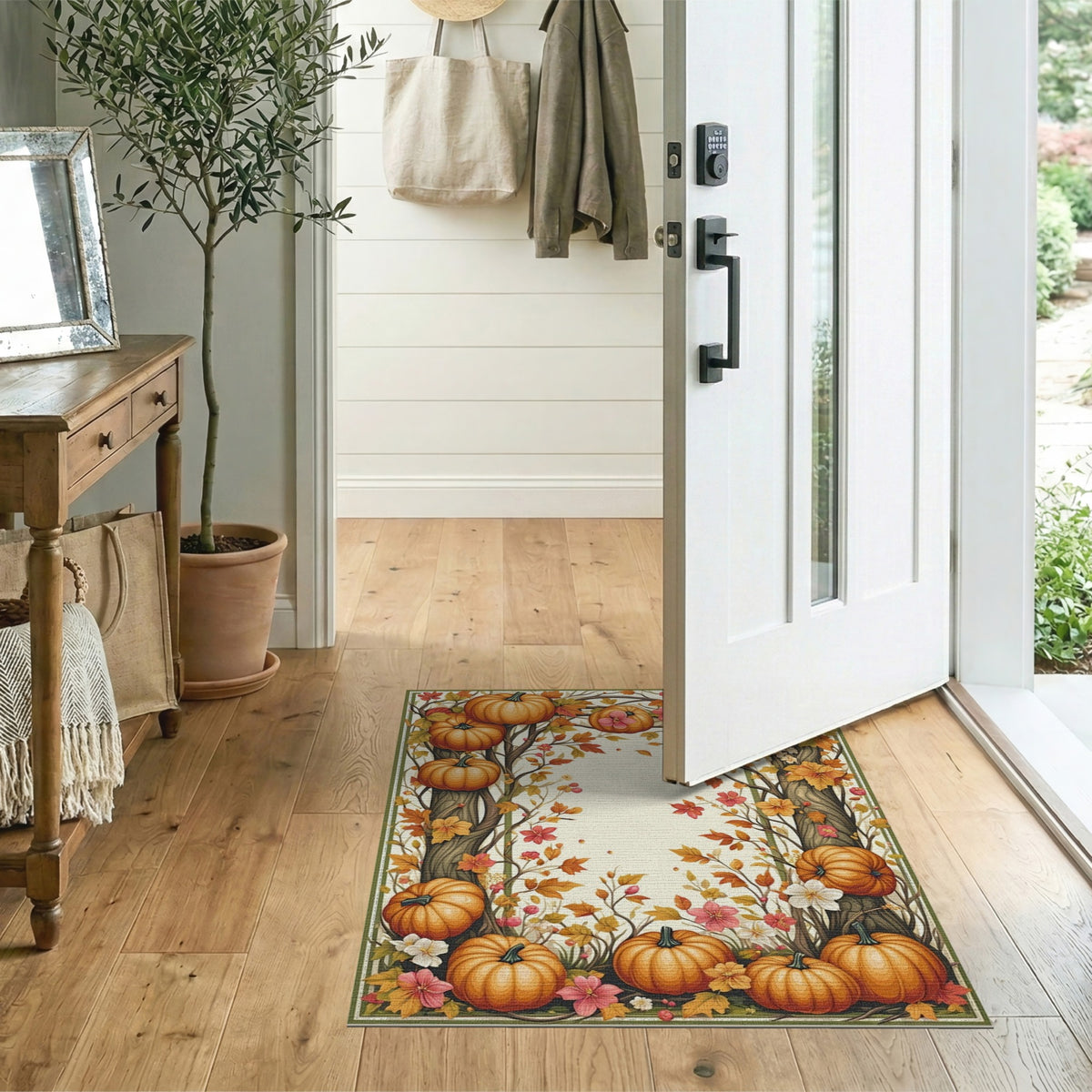 Orange Harvest Autumn Pumpkin Harvest Area Rug