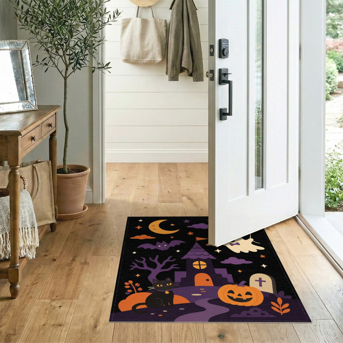 Cute Halloween Ghost Cat Kids Cartoon Area Rug