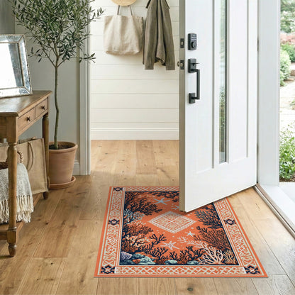 Orange Coral Starfish Coastal Area Rug