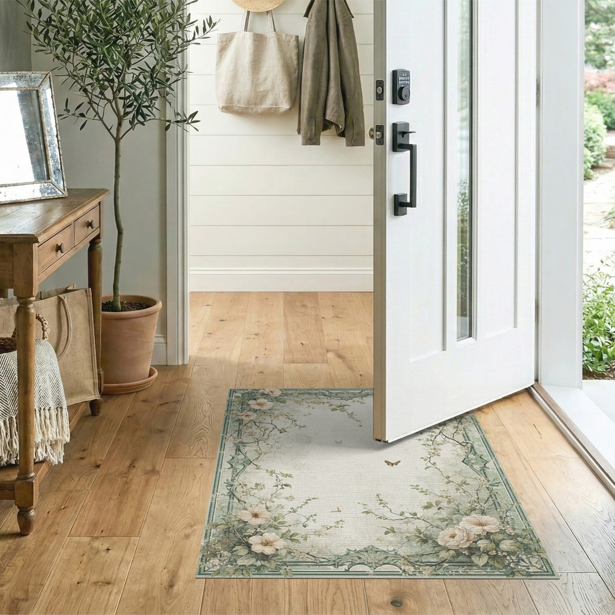Sage Green Floral Vintage Area Rug