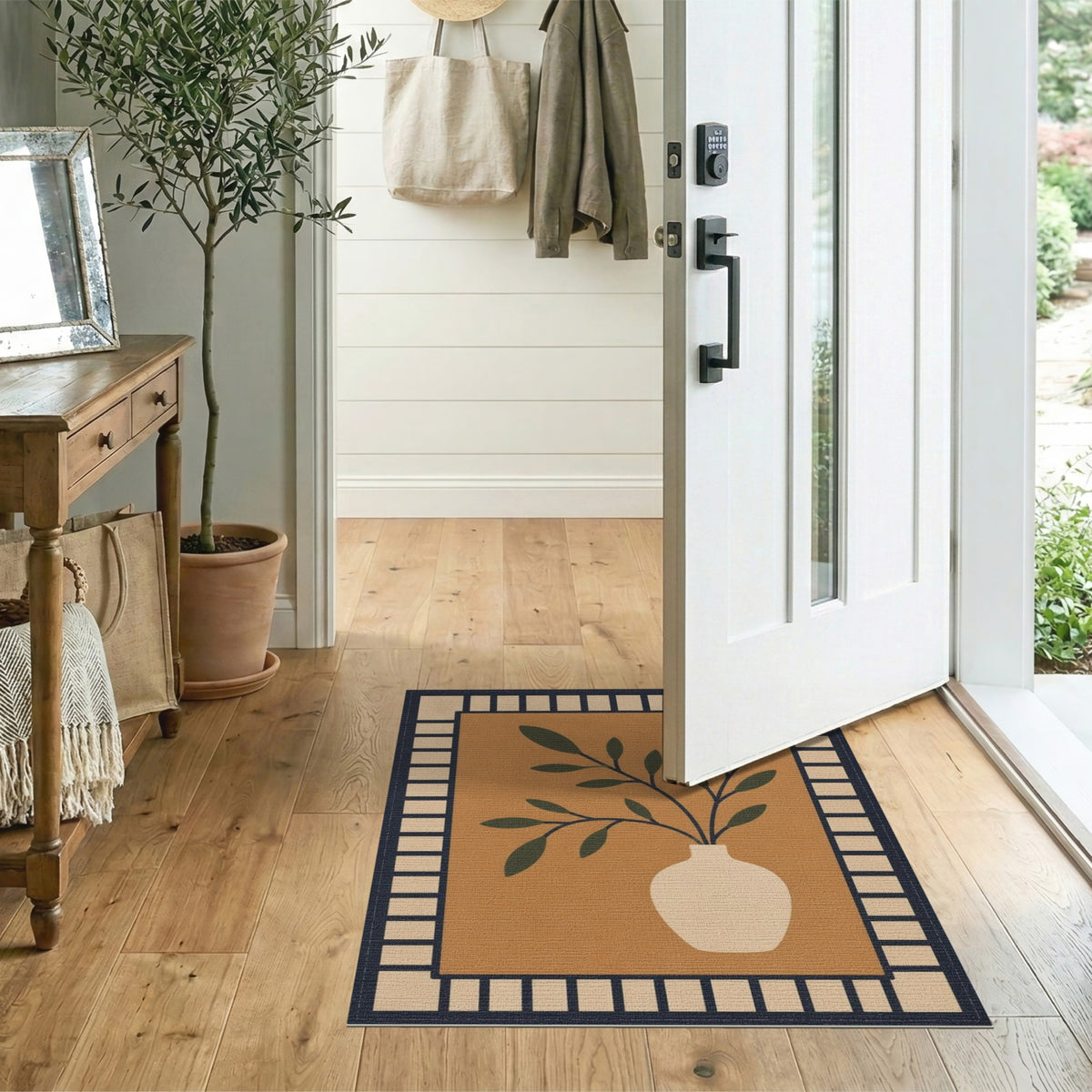 Brown Botanical Vase Area Rug