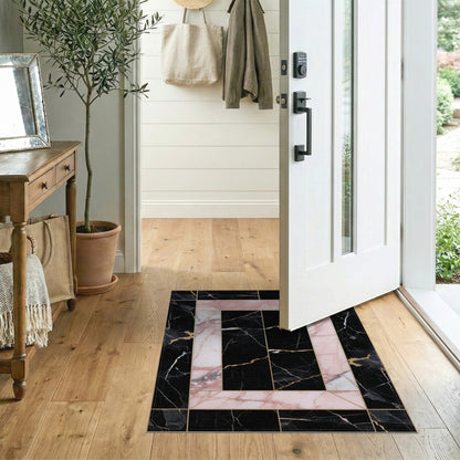 Pink Marble Geometric Frame Area Rug