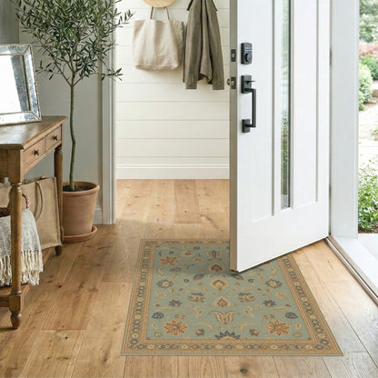 Blue Teal Floral Vintage Area Rug