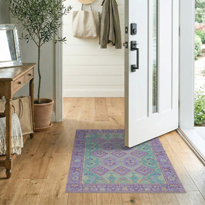 Purple Teal Geometric Diamond Area Rug