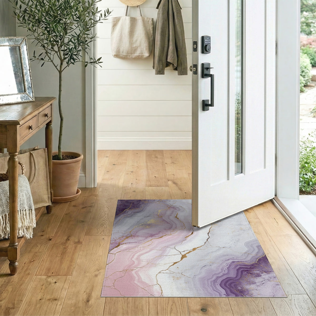 Purple Gold Marble Abstract Area Rug