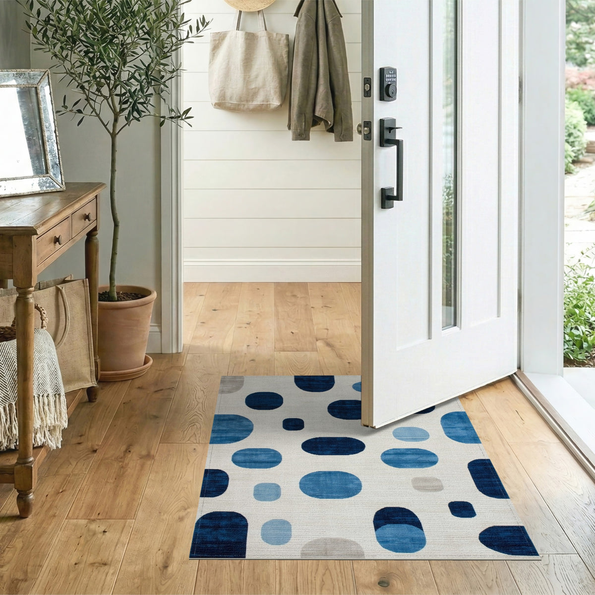 Geometric Modern Blue and Teal Blue Abstract Geometric Area Rug
