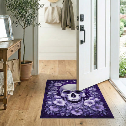 Floral Vintage Purple Floral Skull Area Rug