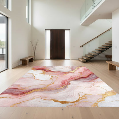 Pink Gold Fluid Marble Rug