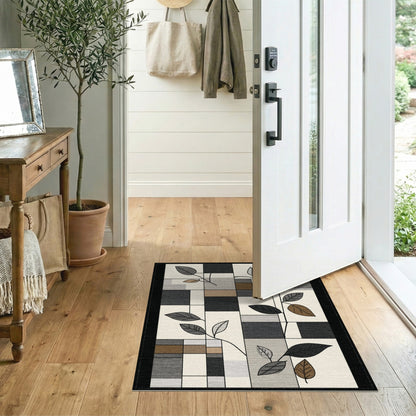Grey Geometric Leaf Area Rug