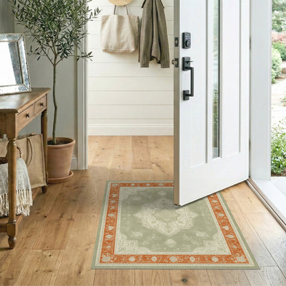 Sage Green Distressed Vintage Medallion Rug