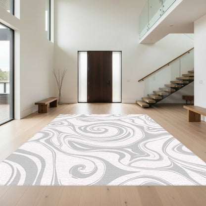 Abstract Gray Swirling Fluid Rug