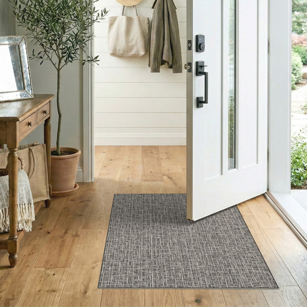 Grey Geometric Washable Geometric Modern Area Rug