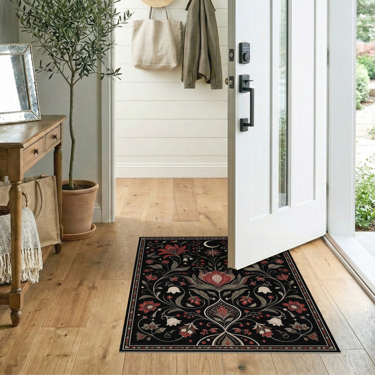 Red Floral Vintage Area Rug