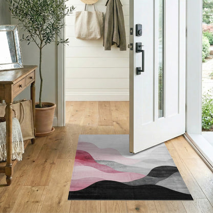 Abstract Pink Black Wave Area Rug