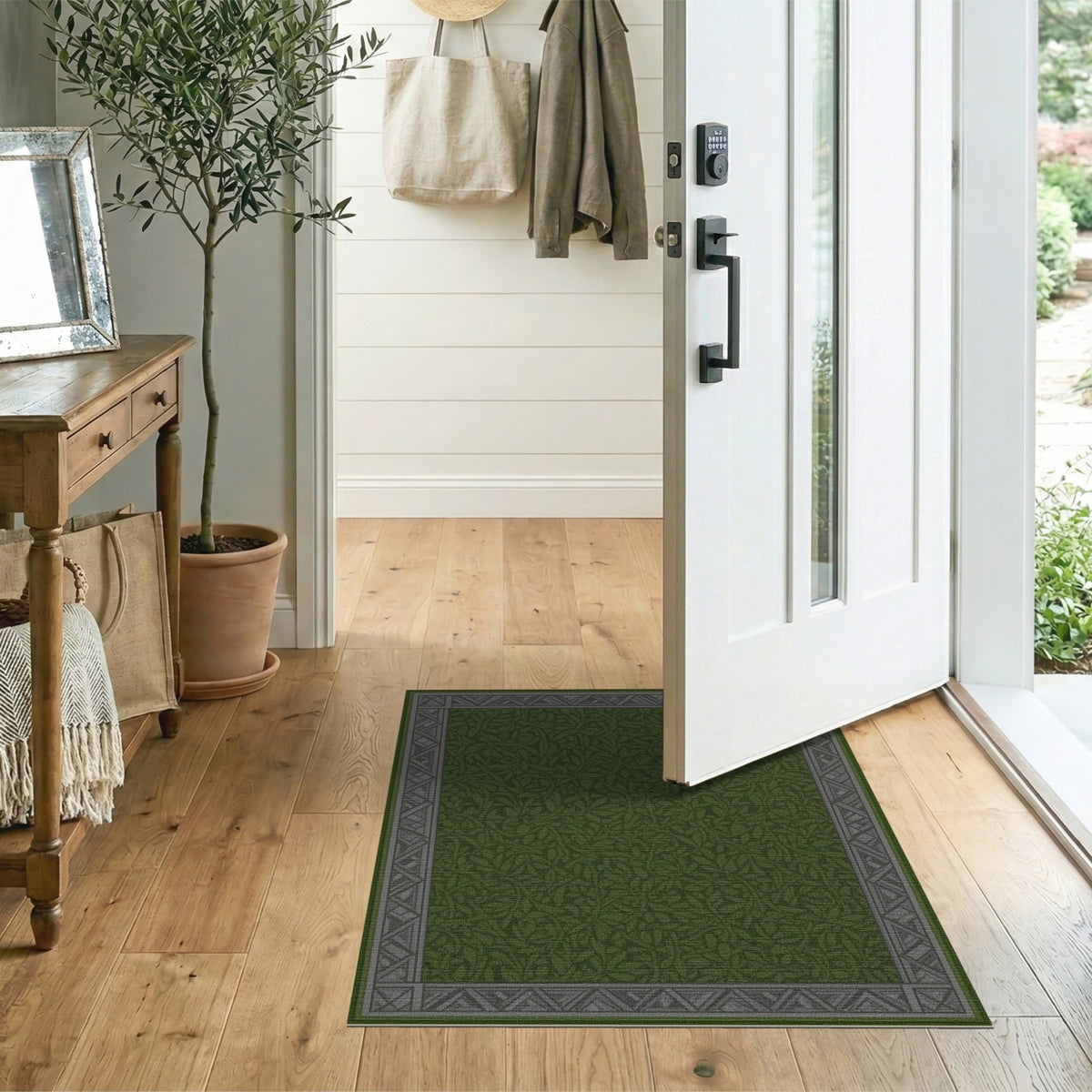 Green Floral Vintage Lush Green Vine Leaf Area Rug