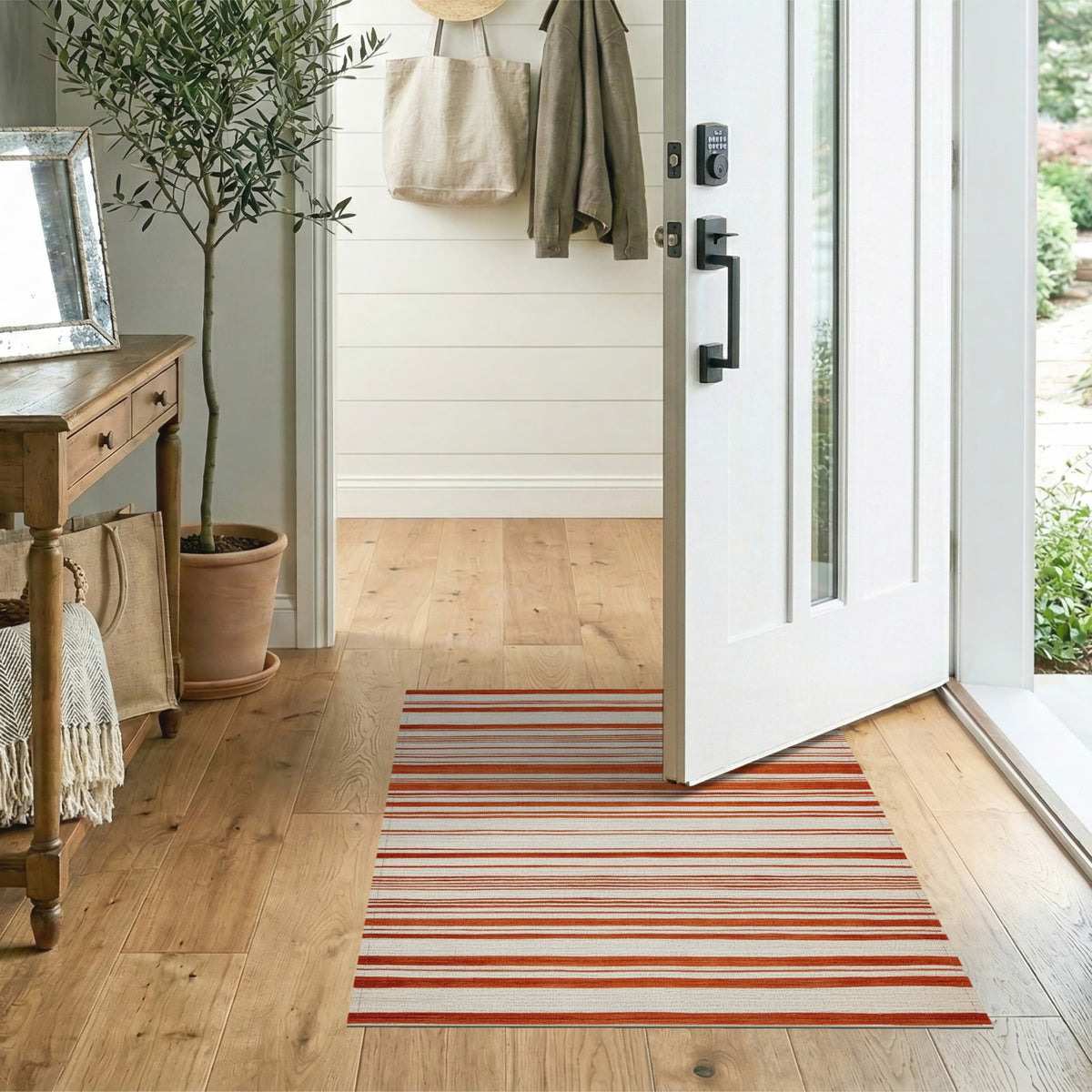 Orange Striped Orange Striped Geometric Area Rug
