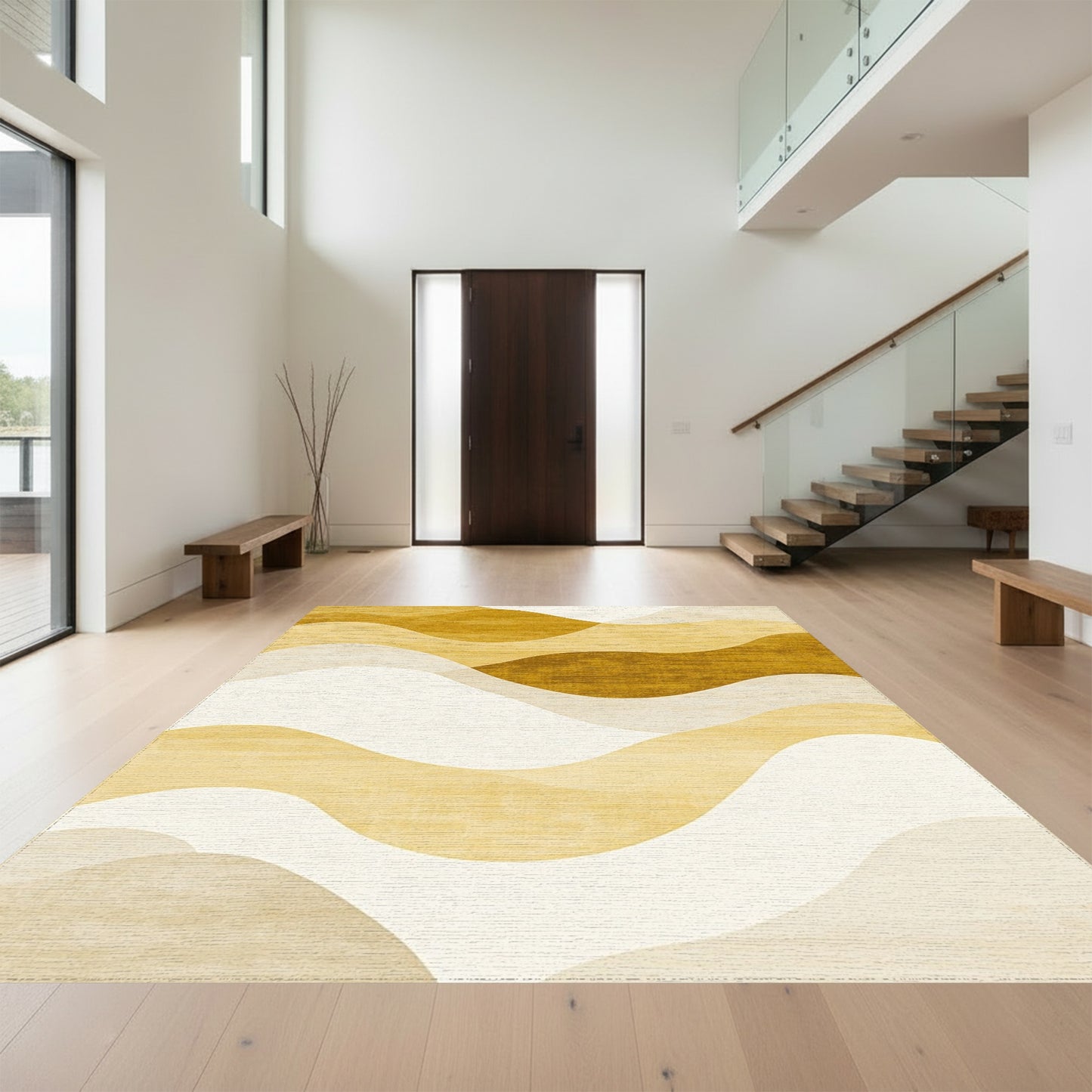 Golden Beige Wavy Layers Rug