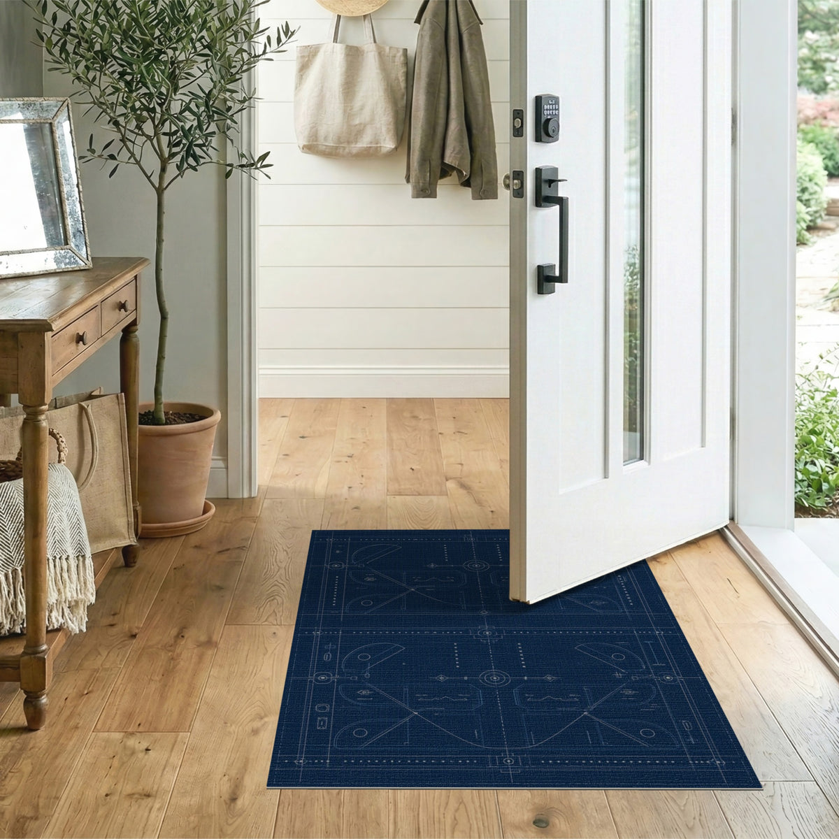 Blue Geometric Blueprint Area Rug