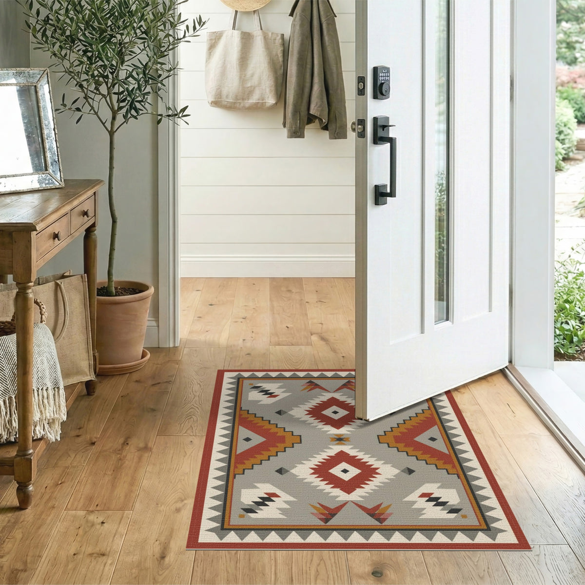 Southwestern Geometric Red Area Rug