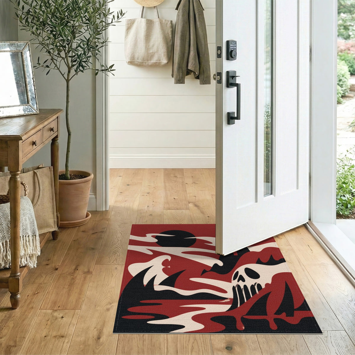 Gothic Red Skull Cathedral Area Rug