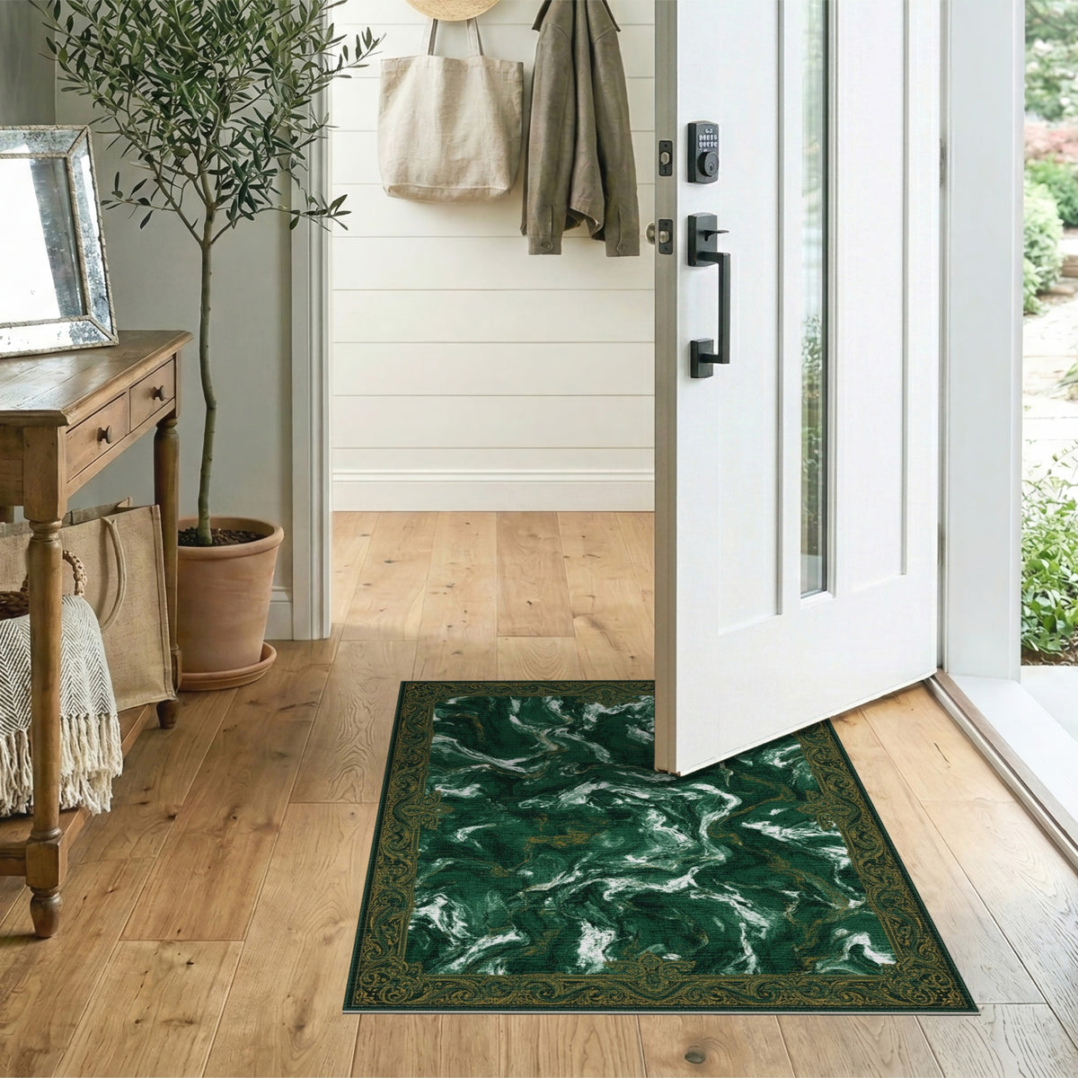 Emerald Green Marble Traditional Area Rug