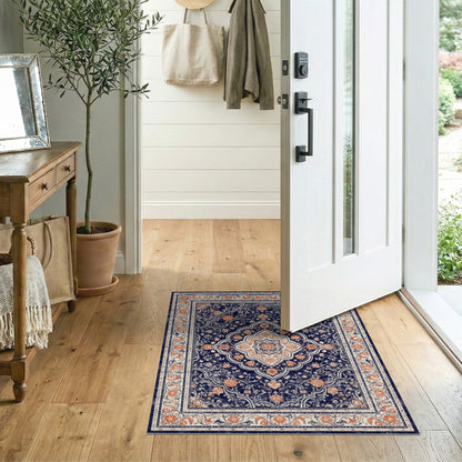 Navy Floral Blue and Teal Navy Blue Floral Persian Area Rug