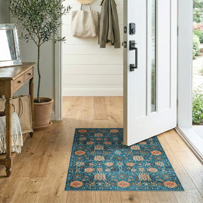 Blue Teal Floral Vintage No. 32 Area Rug