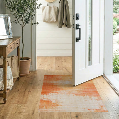 Warm Orange Distressed Vintage Area Rug