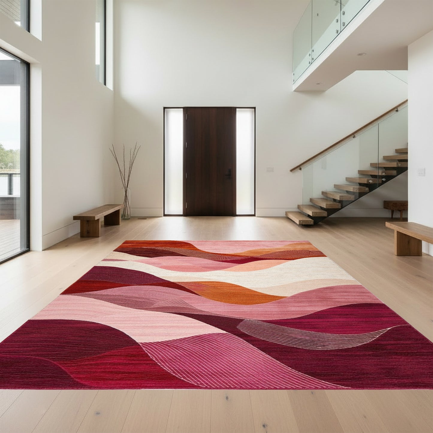 Maroon Pink Peach Wavy Rug