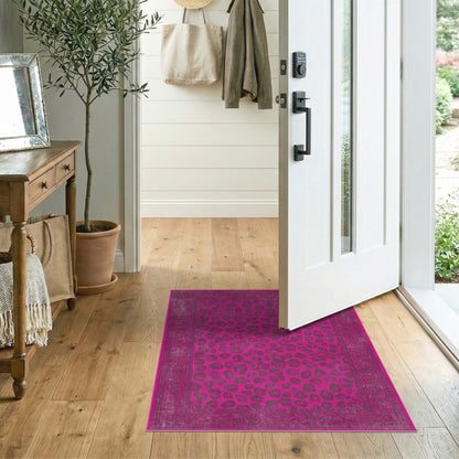 Pink Leopard Print Distressed Vintage Area Rug