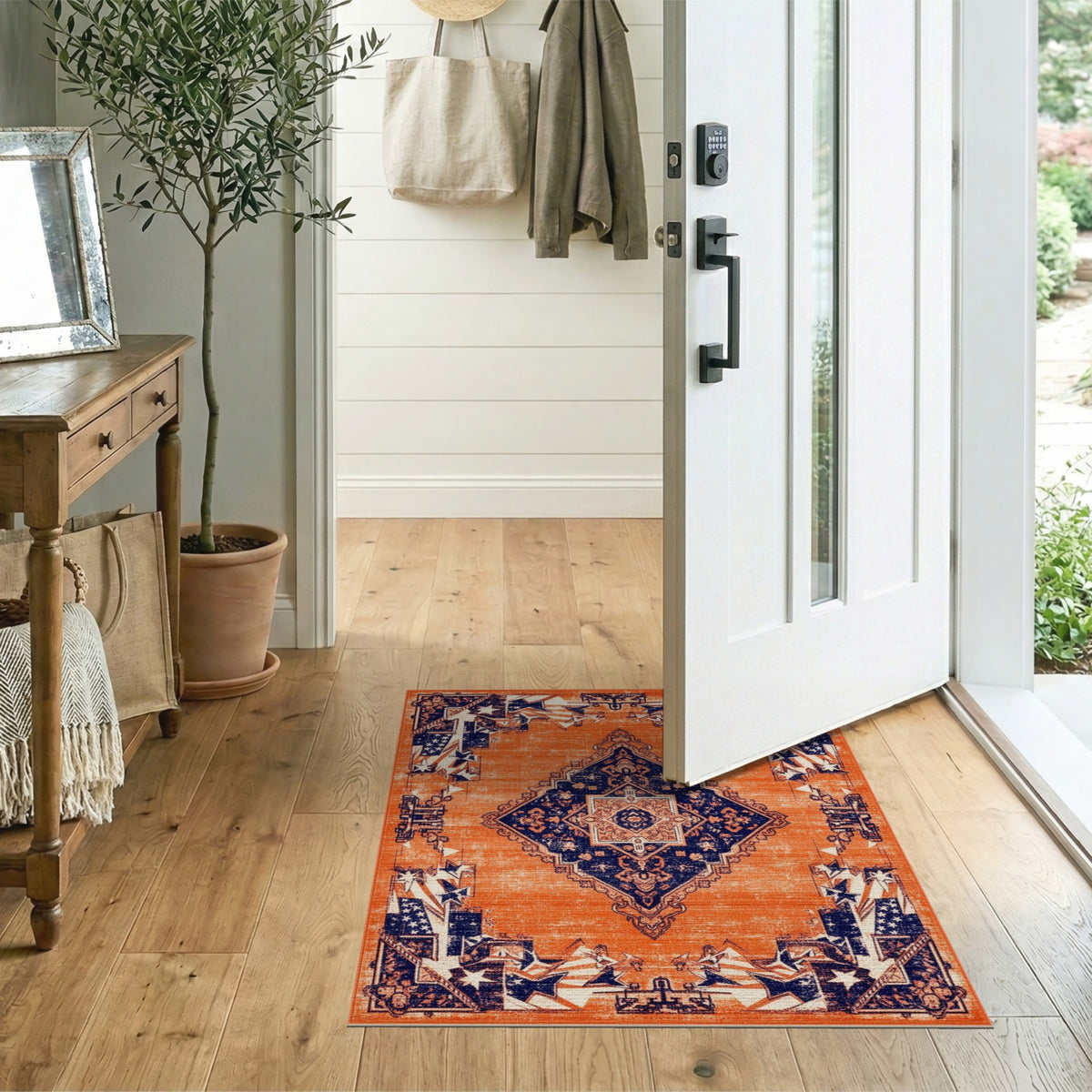 Orange Distressed Patriotic Area Rug