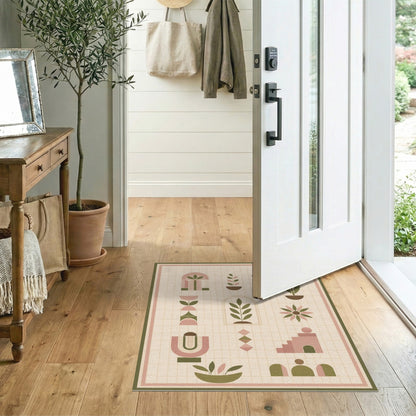 Blush Pink Geometric Plant Motif Area Rug