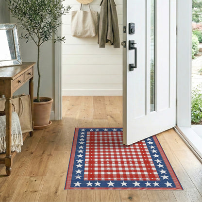 ODIKA Patriotic Star Border Checkered Rug