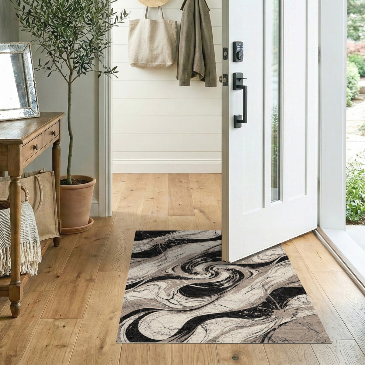 Black and White Swirl Black White Abstract Swirl Area Rug
