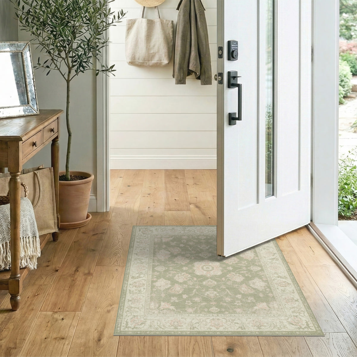 Sage Green Floral Vintage Area Rug