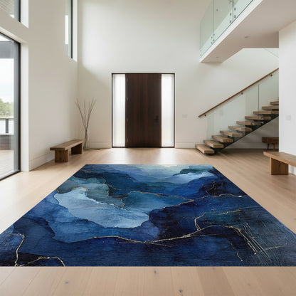 Navy Blue Layered Peaks Gold Rug