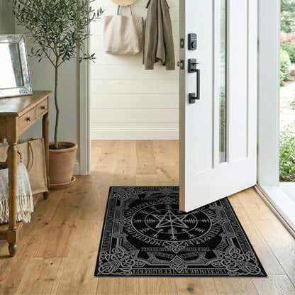 Black White Norse Rune Pentagram Area Rug