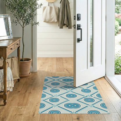 Blue Teal Geometric Star Circle Area Rug
