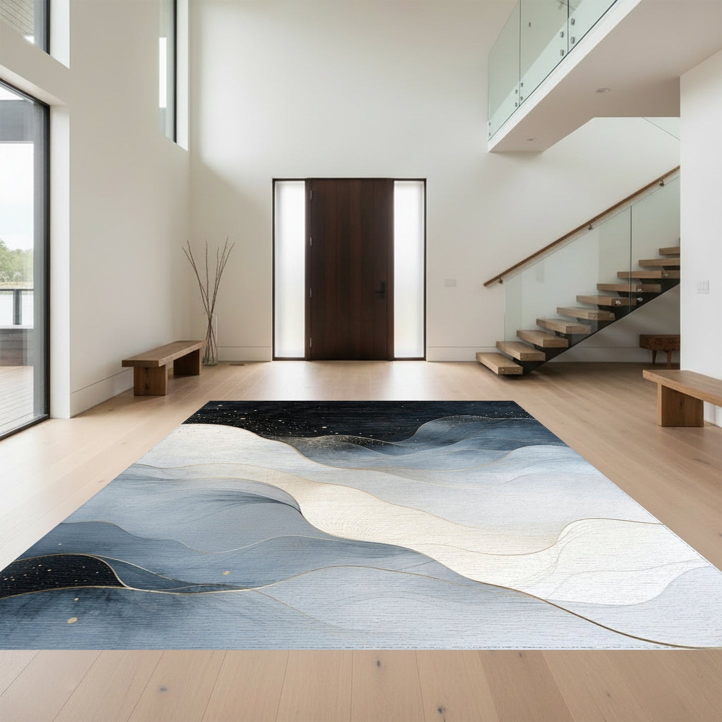 Starry Navy Gold Waves Rug