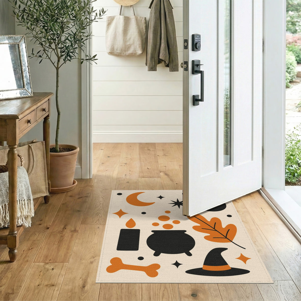 Halloween Cat Cauldron Washable Area Rug