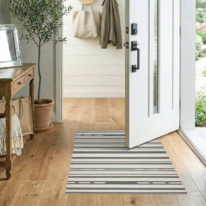 Black White Striped Geometric Area Rug