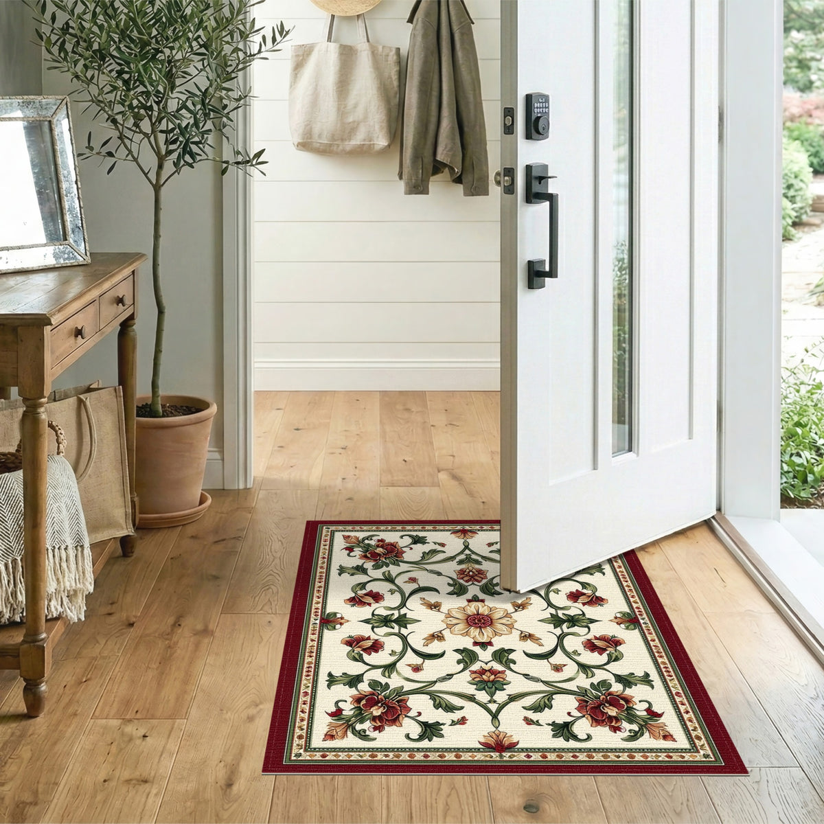 Red Floral Vine Vintage Area Rug
