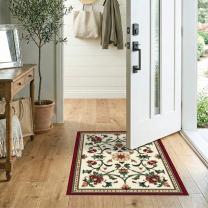 Red Floral Vine Vintage Area Rug
