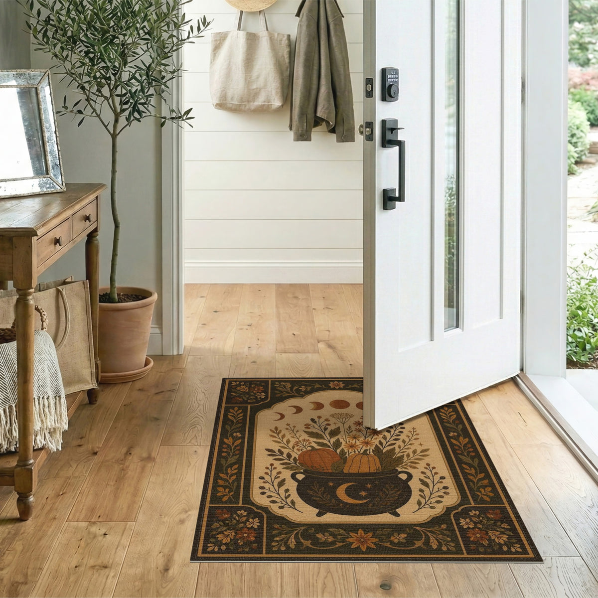 Vintage Cauldron Pumpkin Floral Area Rug