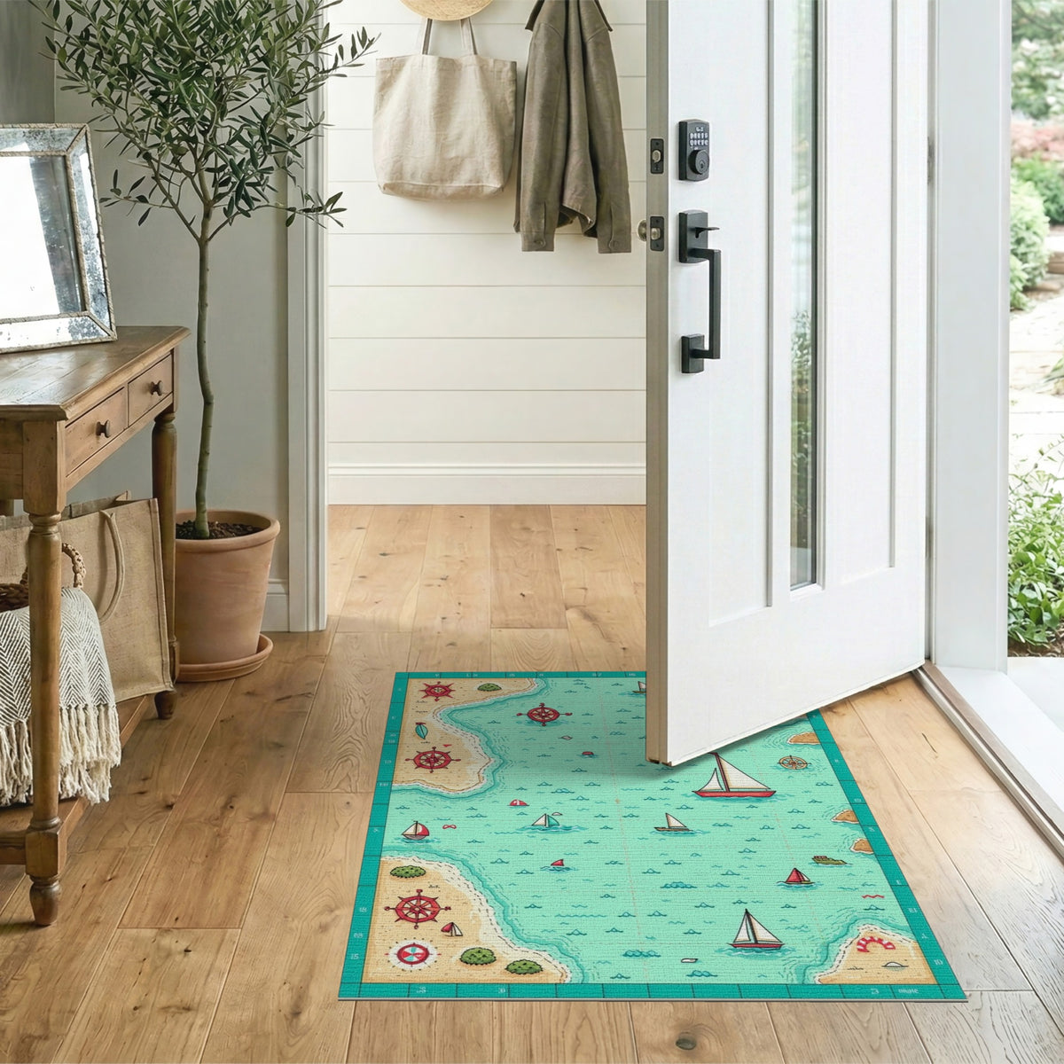 Coastal Nautical Map Washable Area Rug