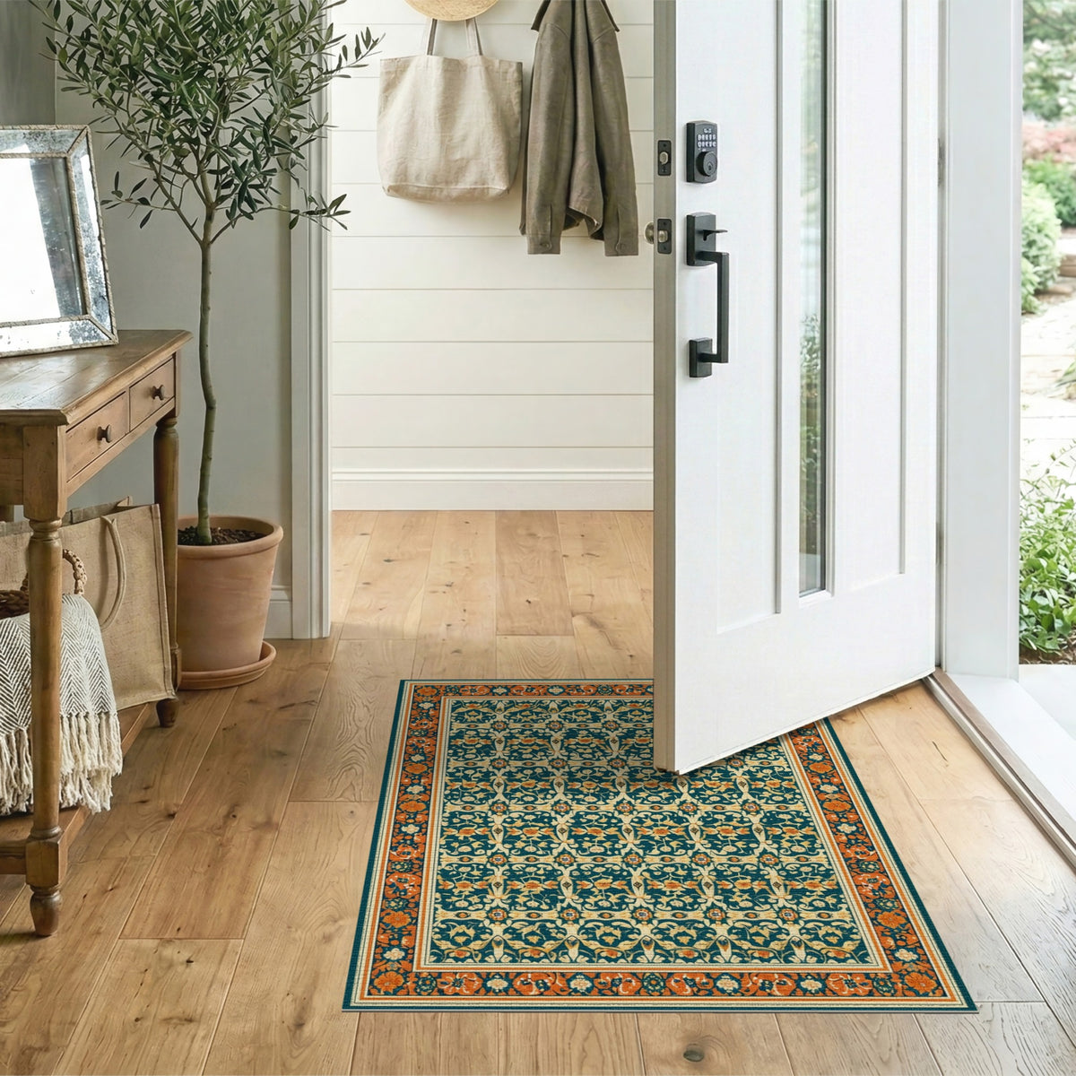Blue Teal Floral Vintage No. 47 Area Rug
