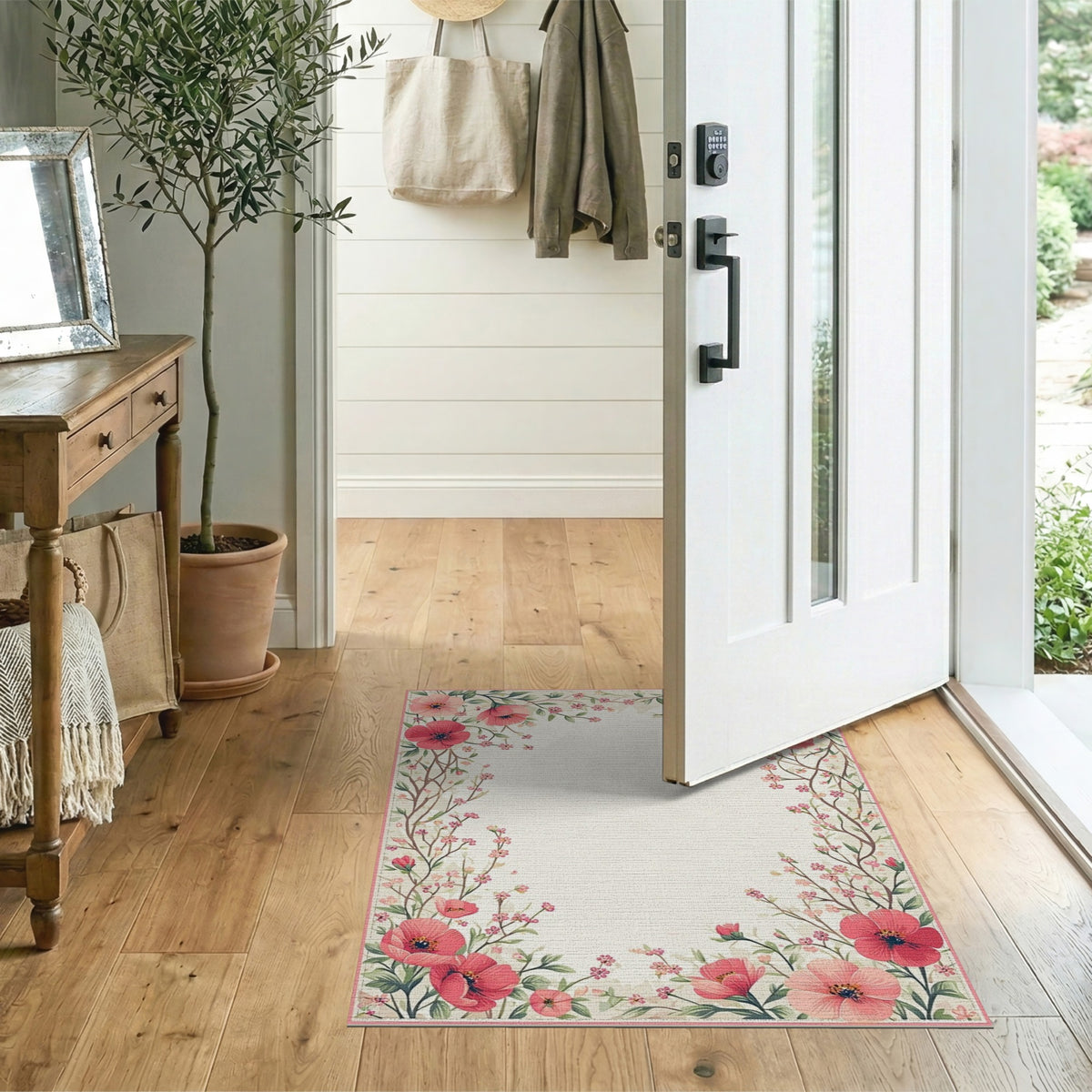 Floral Vintage Pink Poppy Floral Vintage Area Rug