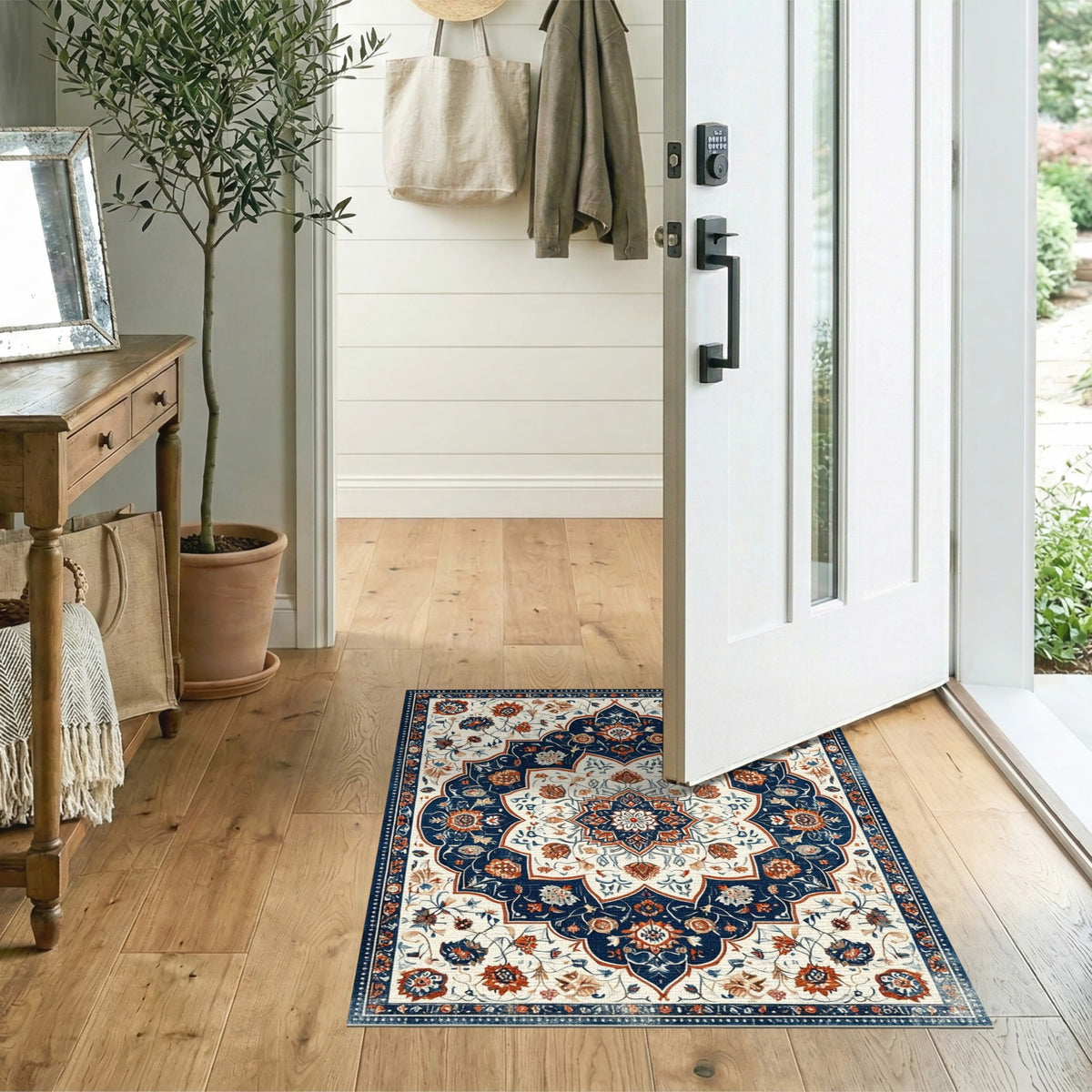 Blue and Teal Blue Floral Persian Medallion Area Rug