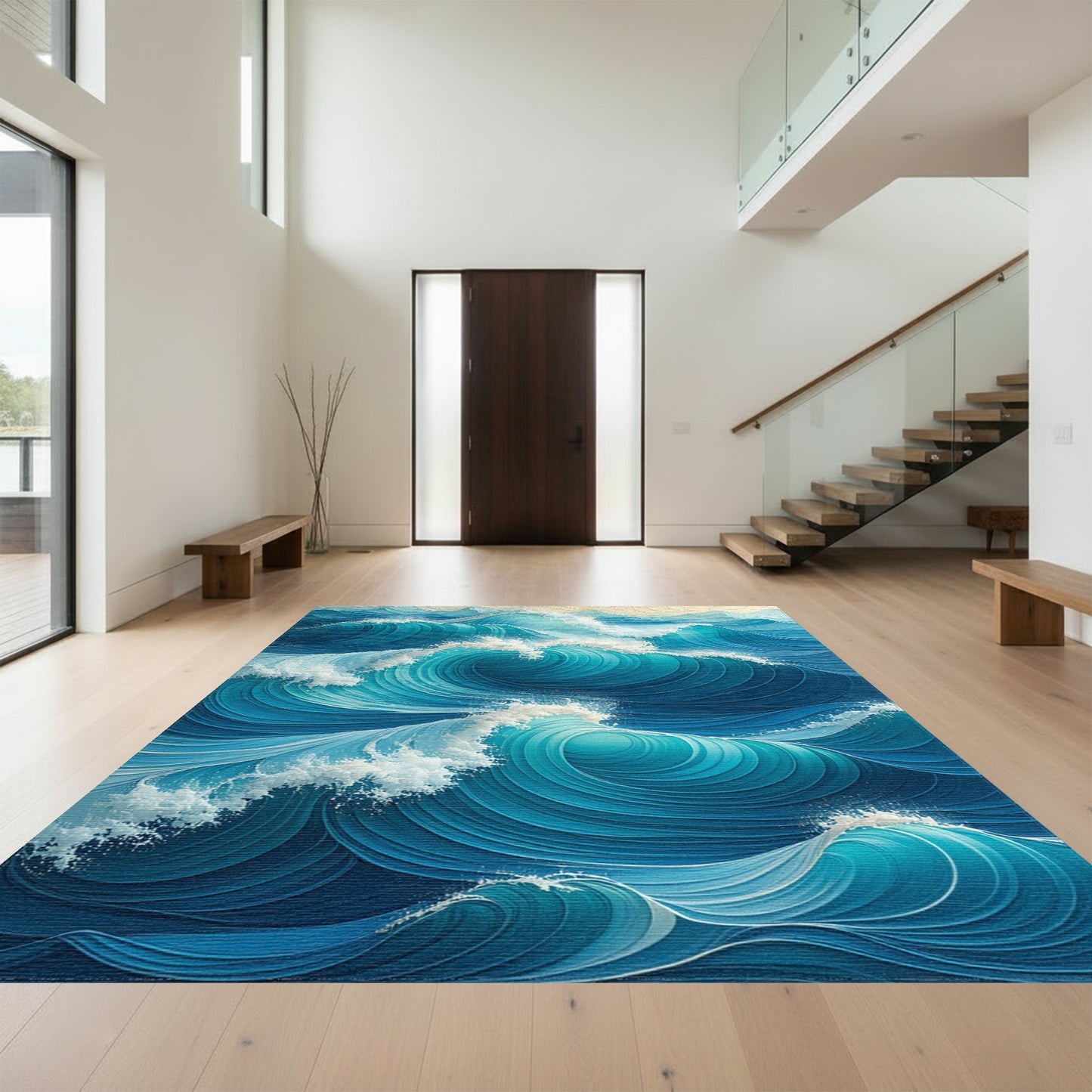 Dynamic Teal Wave Rug
